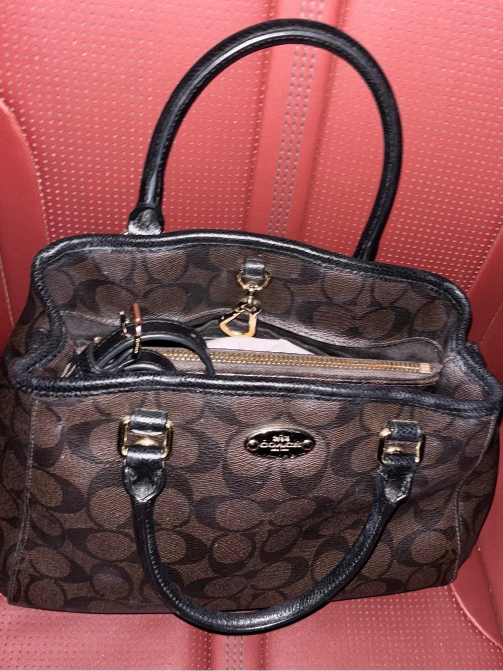 Coach Brown Signature Satchel with Black Handles